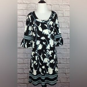 Ann Taylor Loft Dress Navy‎ Floral Pattern Womens Size 6 Bell Sleeves small S